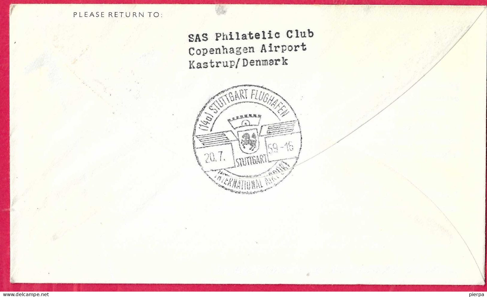 DANMARK - FIRST CARAVELLE FLIGHT - SAS - FROM KOBENHAVN TO STUTTGART *20.7.59* ON OFFICIAL COVER - Luftpost