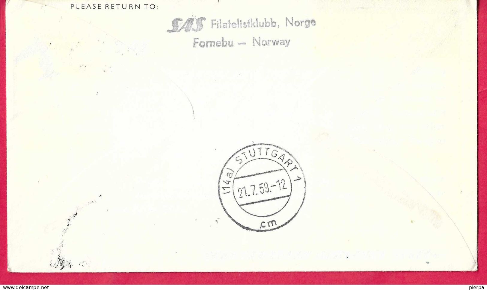 NORGE - FIRST CARAVELLE FLIGHT - SAS - FROM OSLO TO STUTTGART *20.7.59* ON OFFICIAL COVER - Lettres & Documents