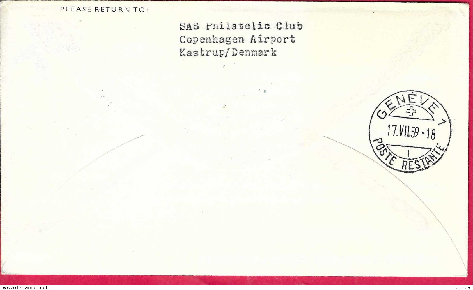 DANMARK - FIRST CARAVELLE FLIGHT - SAS - FROM KOBENHAVN TO GENEVE *17.7.59* ON OFFICIAL COVER - Airmail