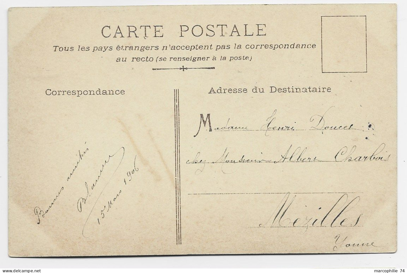 LUXEMBOURG CARTE LANGAGES DES TIMBRES POSTEE EN FRANCE ST BENOIT YONNE 1906 - 1906 Guglielmo IV