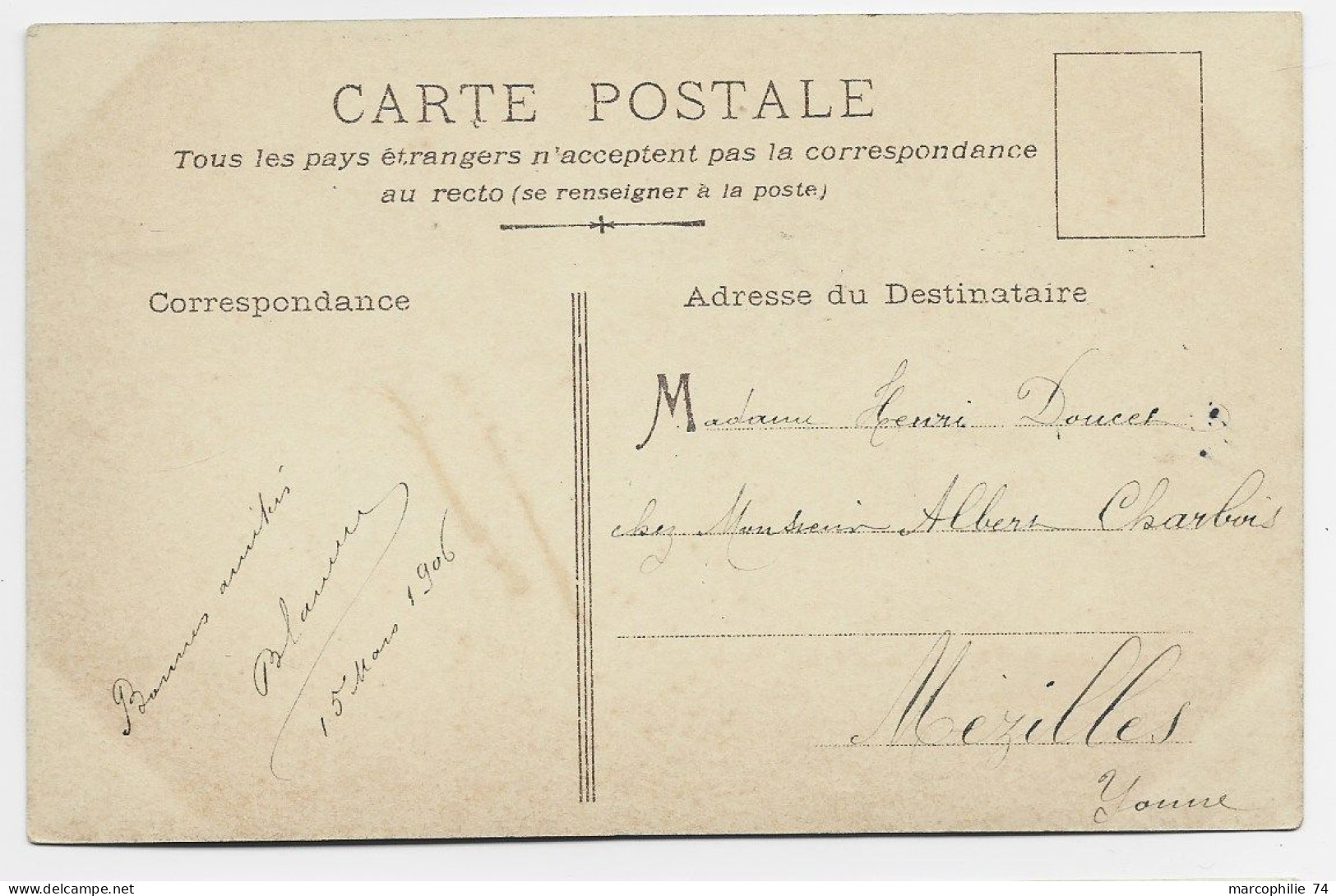 LUXEMBOURG CARTE LANGAGES DES TIMBRES POSTEE EN FRANCE ST BENOIT YONNE 1906 - 1906 Willem IV