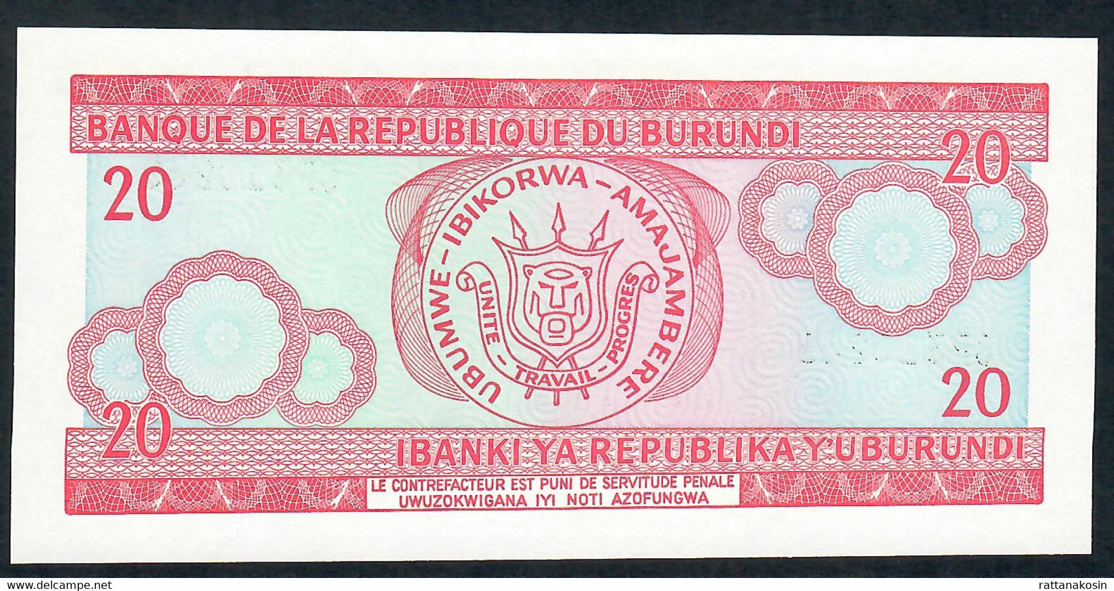 BURUNDI  P27d 20  FRANCS 2007  #DV    UNC. - Burundi