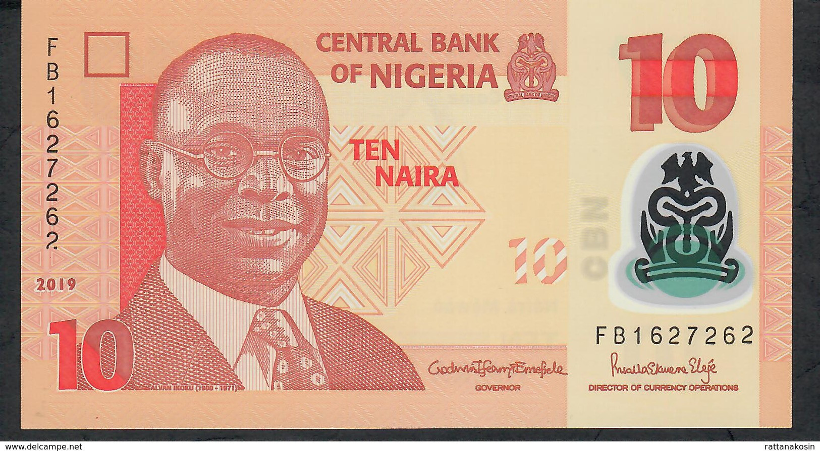 NIGERIA P39o 10 NAIRA 2019  #FB Signature 22 UNC. - Nigeria