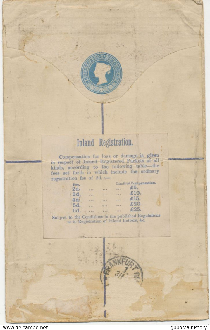 GB 1893 QV 2d Blue Large Postal Stationery Registered Envelope (original Huggins & Baker RP13 Size H, Was Mounted On The - Storia Postale