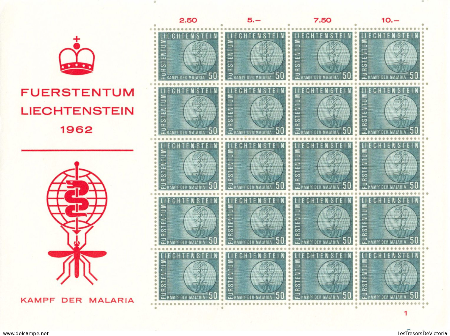 Liechtenstein 1962 - Bloc MNH ** - Kamps Fer Malaria - Bloques & Hojas