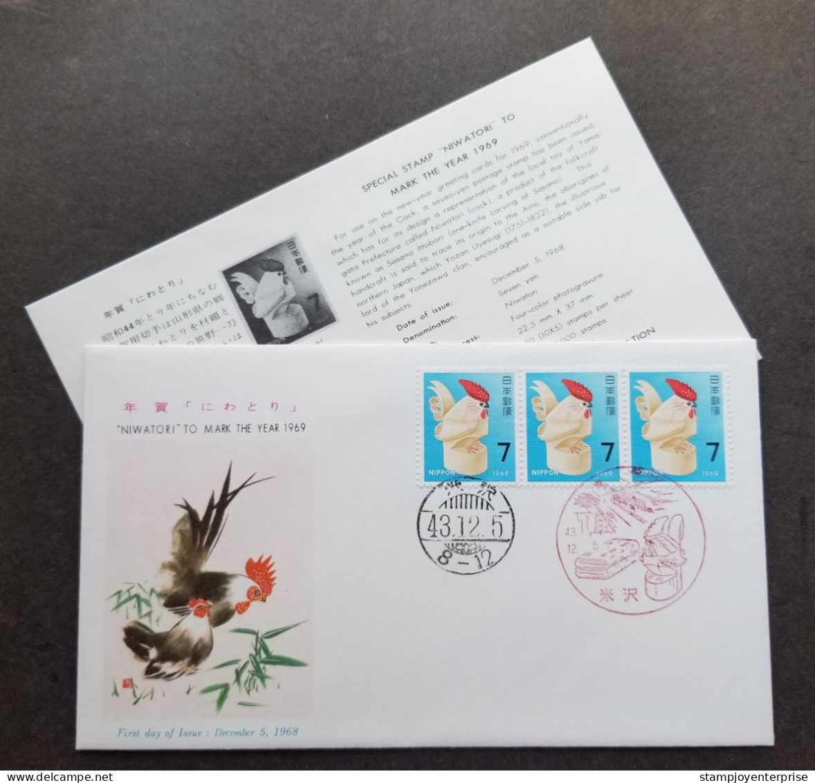 Japan Chinese New Year Of The Rooster 1968 Lunar Zodiac Painting (stamp FDC) - Lettres & Documents