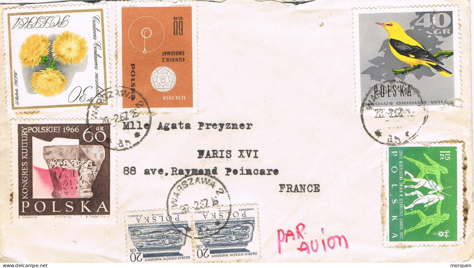 51336. Carta Aerea WARSZAWA (Polska) Polonia  1967 To France - Brieven En Documenten