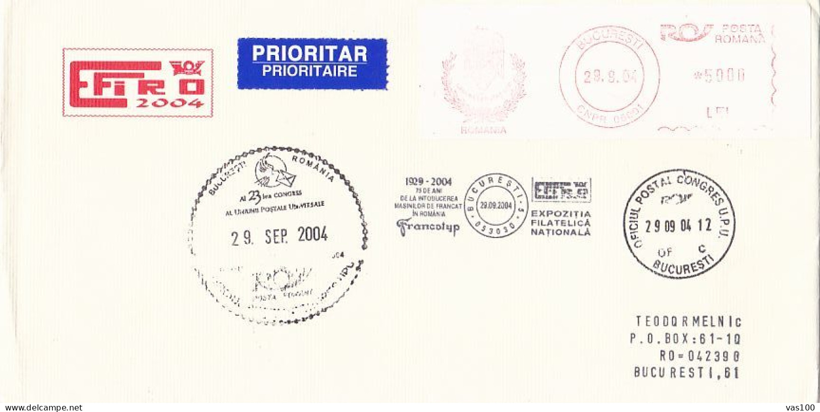 BUCHAREST UPU CONGRESS POSTMARKS, AMOUNT 5000, BUCHAREST, DEPUTEES CHAMBER RED MACHINE STAMPS ON COVER, 2004, ROMANIA - Covers & Documents