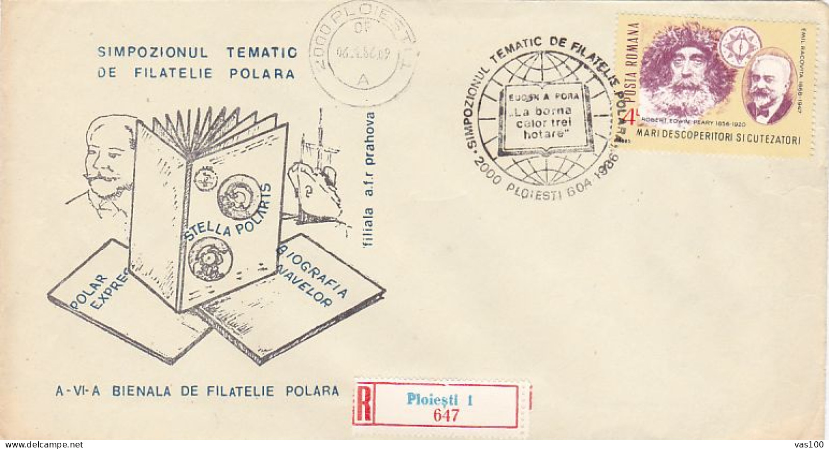 POLAR PHILATELY, PLOIESTI PHILATELIC EXHIBITION, EMIL RACOVITA, REGISTERED SPECIAL COVER, 1986, ROMANIA - Events & Gedenkfeiern