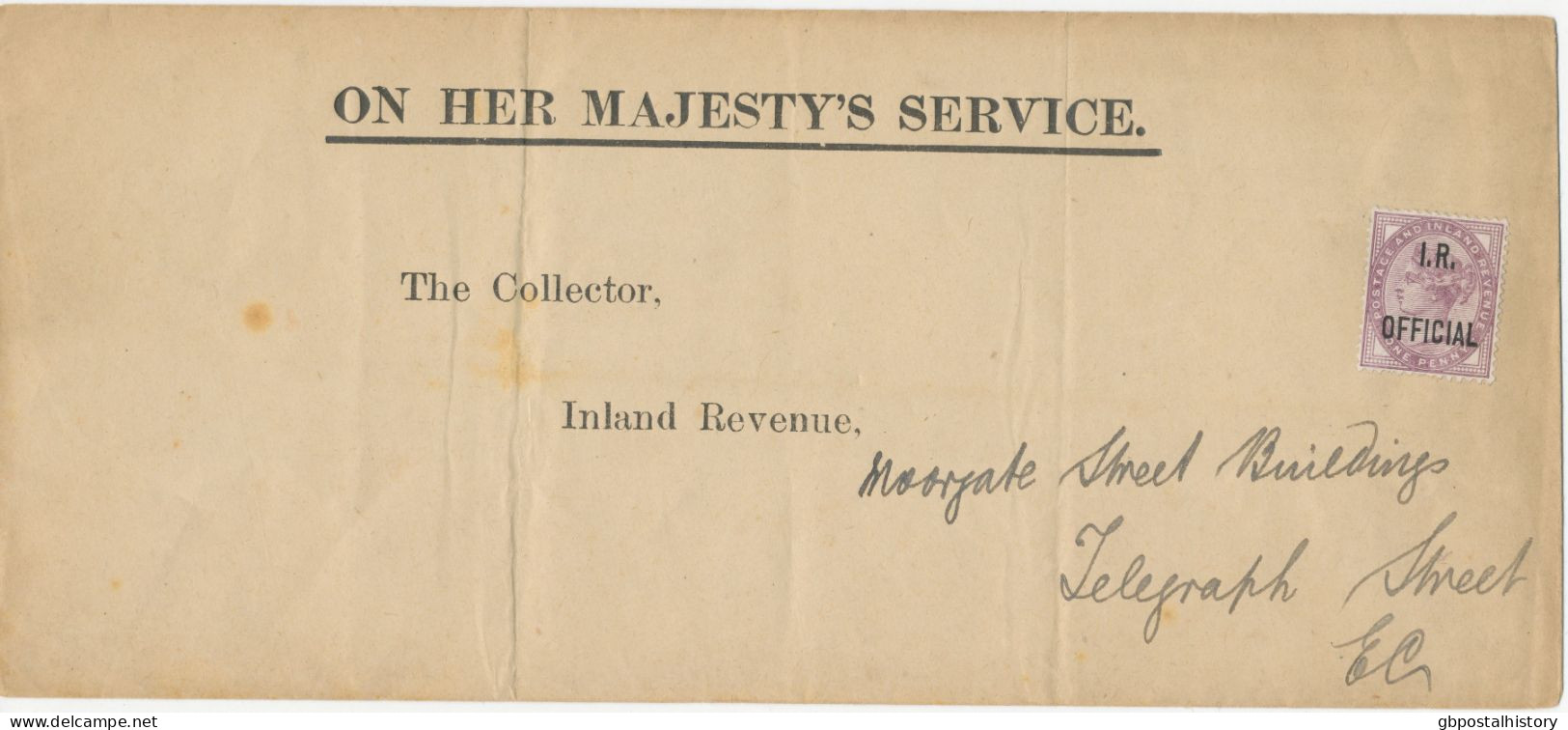 GB 189?, Large ON HER MAJESTY’S SERVICE Cover (twice Folded Vertically In The Middle) Franked With QV 1d Lilac With „I.R - Storia Postale
