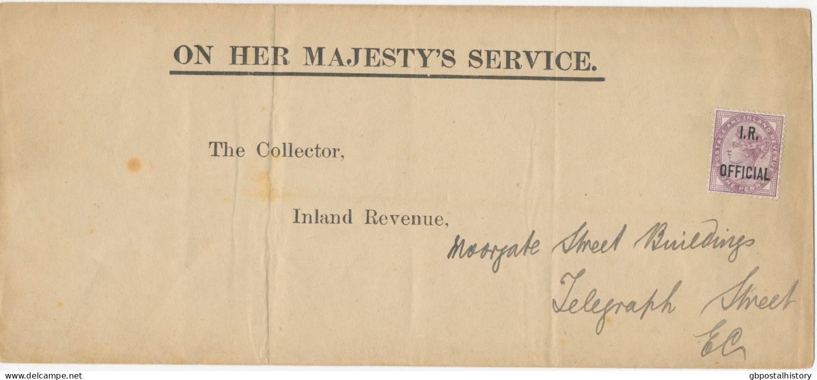 GB 189?, Large ON HER MAJESTY’S SERVICE Cover (twice Folded Vertically In The Middle) Franked With QV 1d Lilac With „I.R - Brieven En Documenten