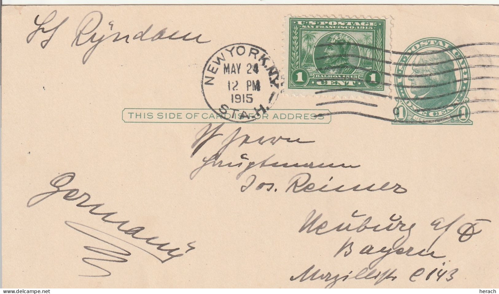 Etats Unis Entier Postal  Pour L'Allemagne 1915 - 1901-20