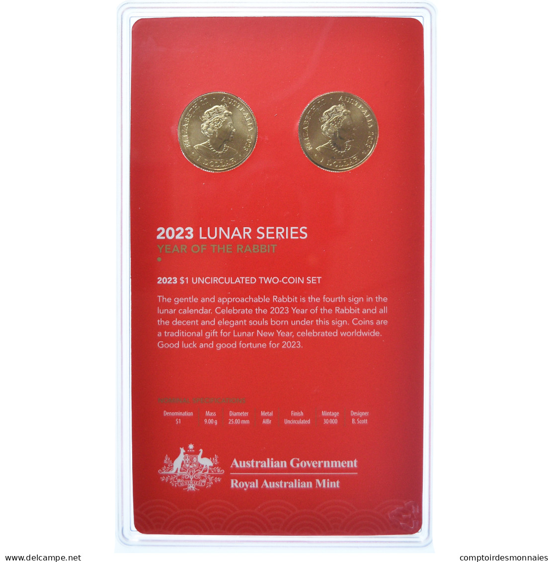 Monnaie, Australie, Coffret, 2023, Set 2 Monnaies .Year Of The Rabbit.BU, FDC - Münz- Und Jahressets