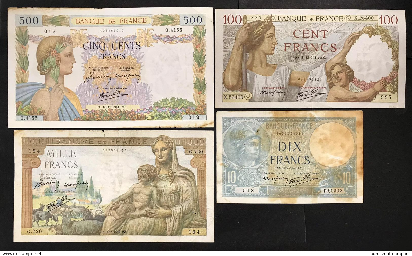 FRANCIA FRANCE 10 FRANCS 1940 + 100 E 500 1941 + 1000 1942   LOTTO.2428 - 1 000 F 1940-1944 ''Commerce Et Industrie''