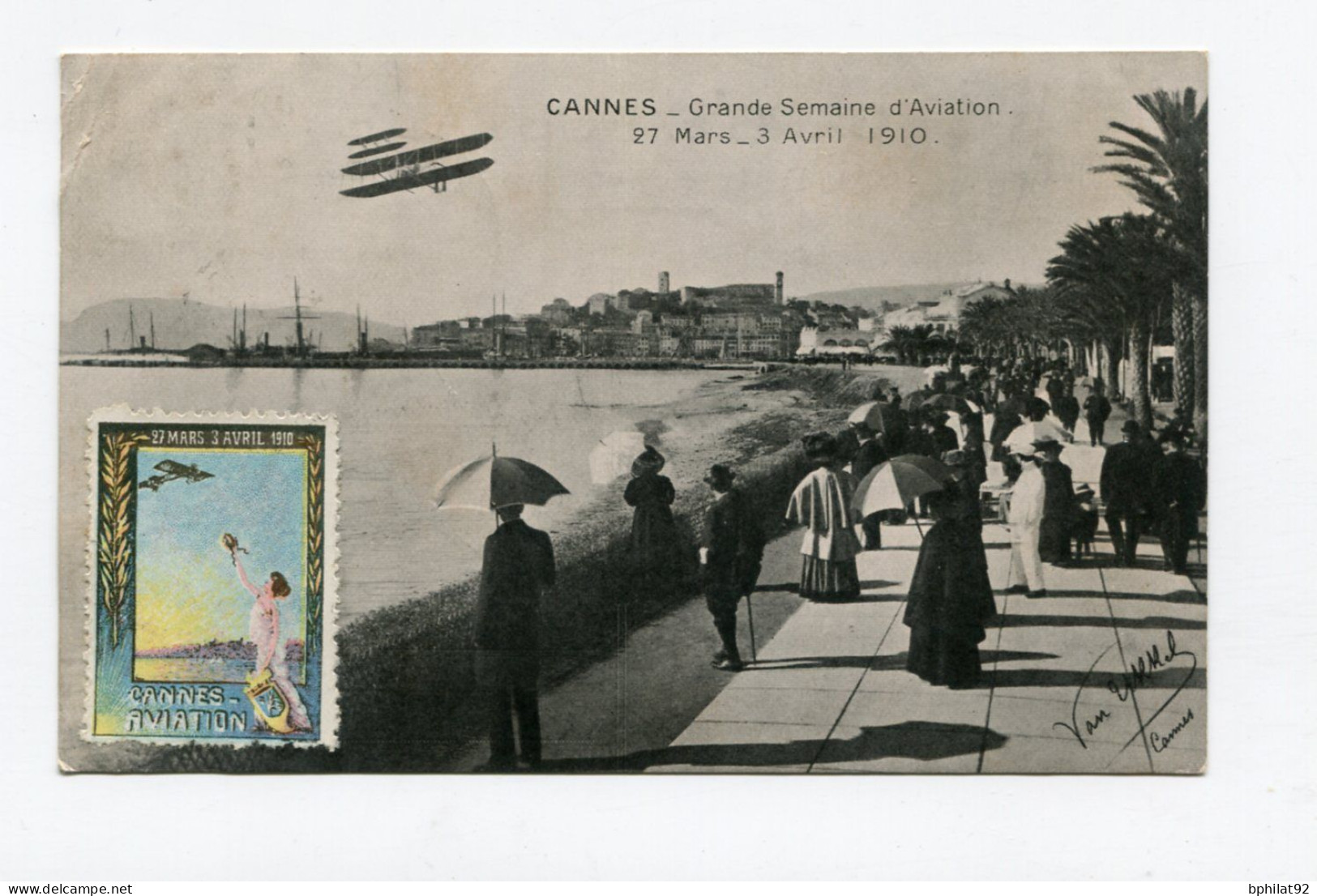 !!! CPA DU MEETING DE CANNES DE 1910 AVEC VIGNETTE - Lettres & Documents