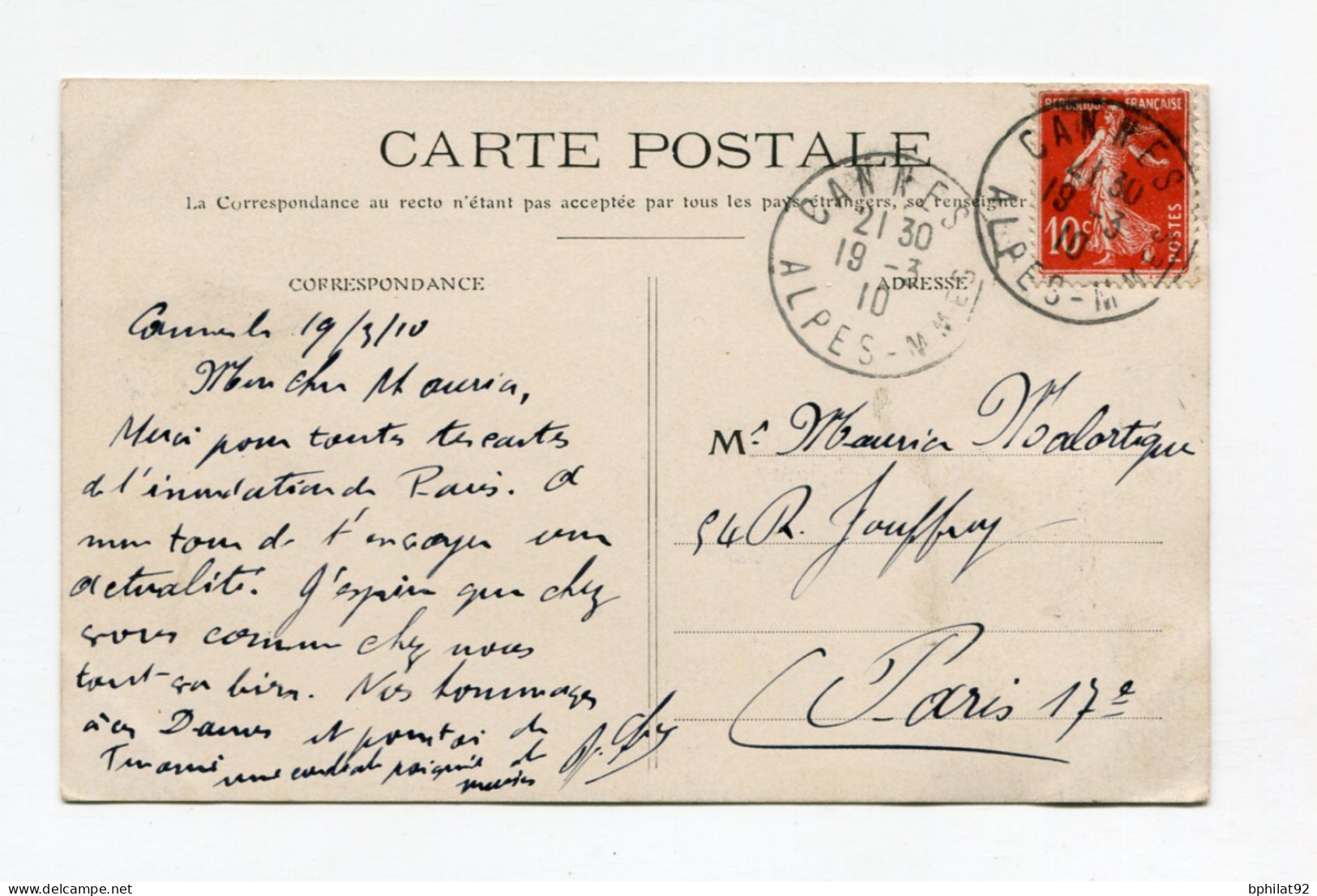 !!! CPA DU MEETING DE CANNES DE 1910 AVEC VIGNETTE - Lettere