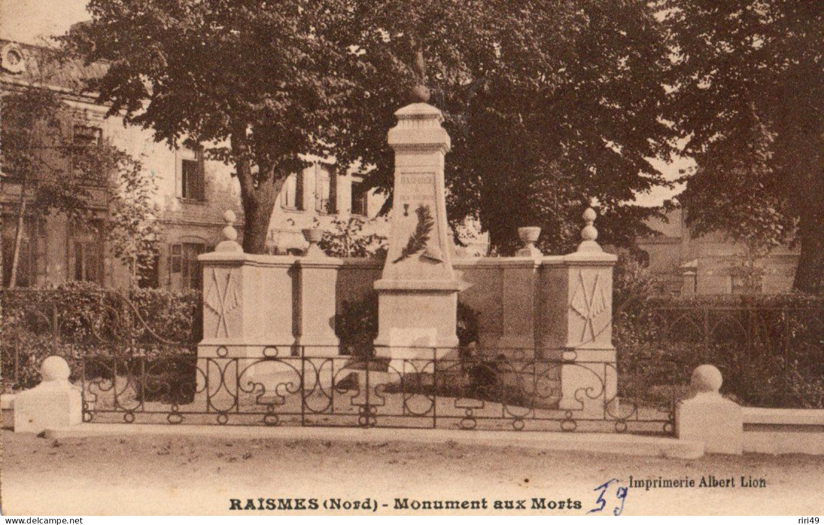 CPA 59  RAISMES - Monument Aux Morts - Dos écrit - Raismes