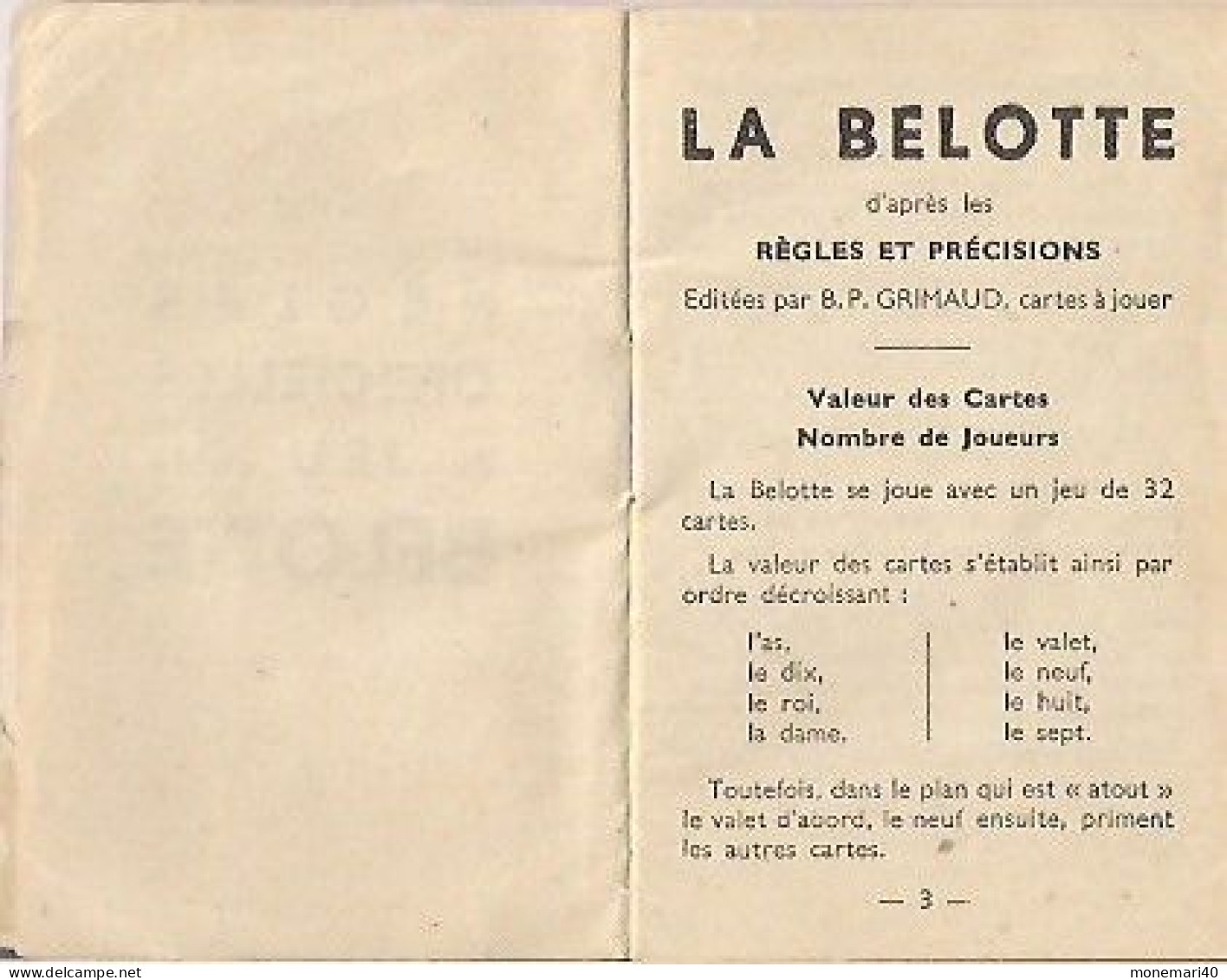 ANCIEN PETIT LIVRET - RÈGLES OFICIELLES DU JEU DE LA BELOTE - DUBONNET. - Giochi Di Società