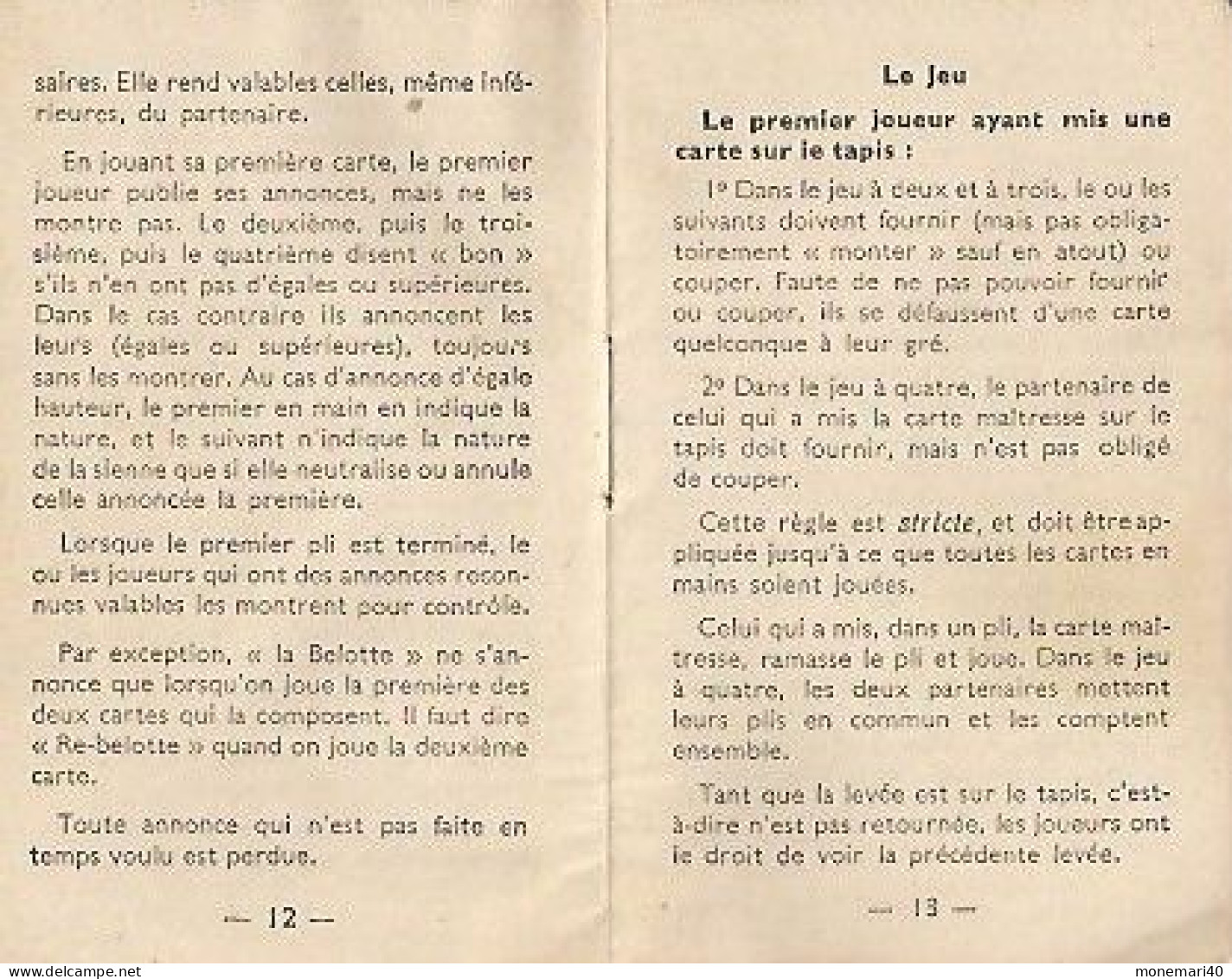 ANCIEN PETIT LIVRET - RÈGLES OFICIELLES DU JEU DE LA BELOTE - DUBONNET.