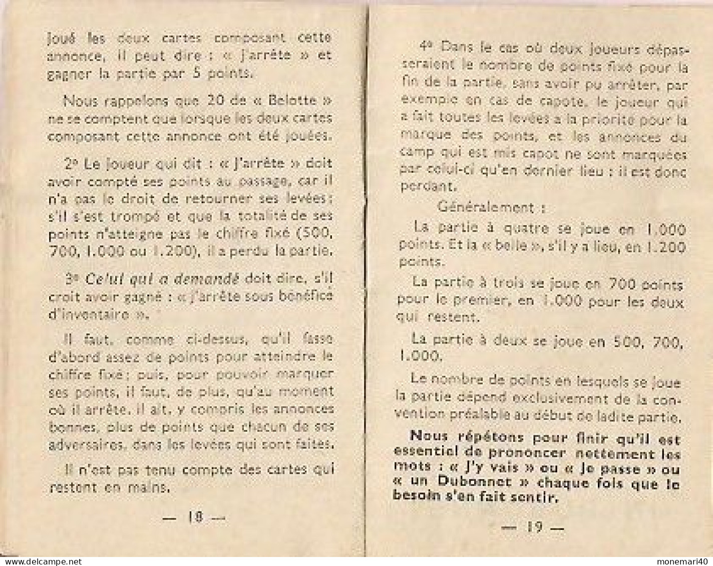 ANCIEN PETIT LIVRET - RÈGLES OFICIELLES DU JEU DE LA BELOTE - DUBONNET.