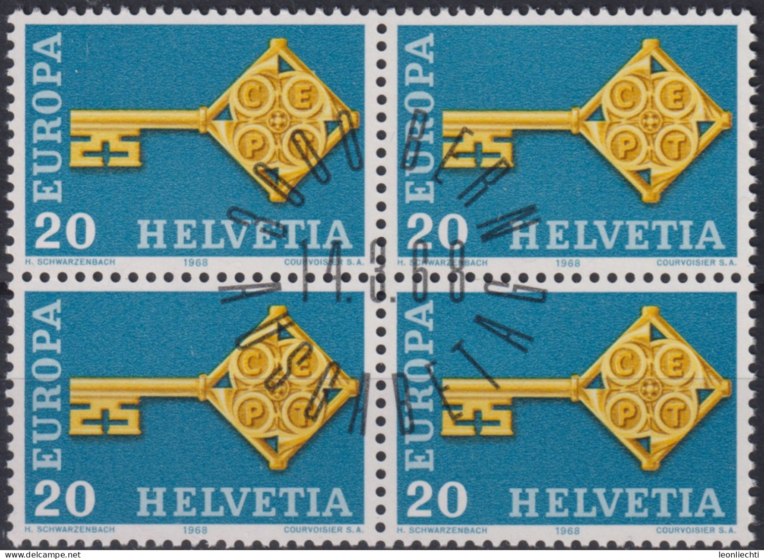 1968 Schweiz , ET° Mi:CH 871, Yt:CH 806, Europa (C.E.P.T.) 1968 - Schlüssel Zentrisch Gestempelt Bern, - 1968