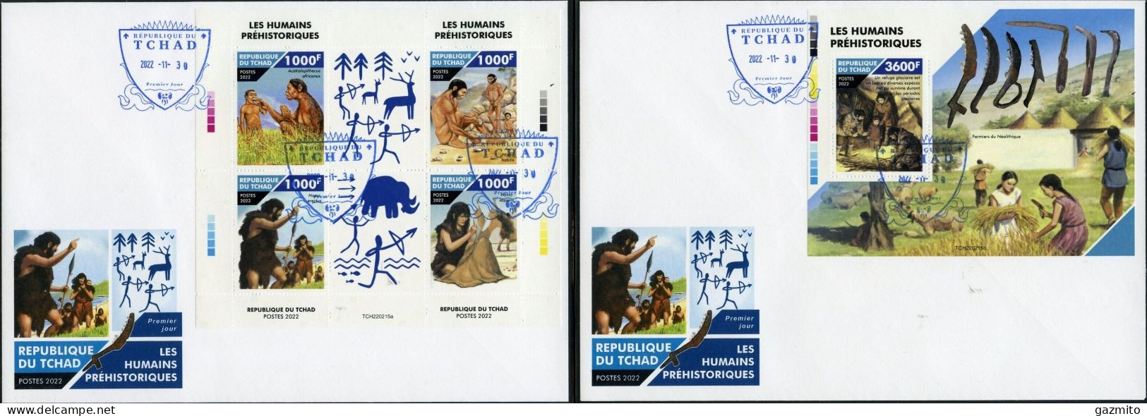 Tchad 2022, Prehistoric Men, 4val In BF+BF 2FDC - Archéologie