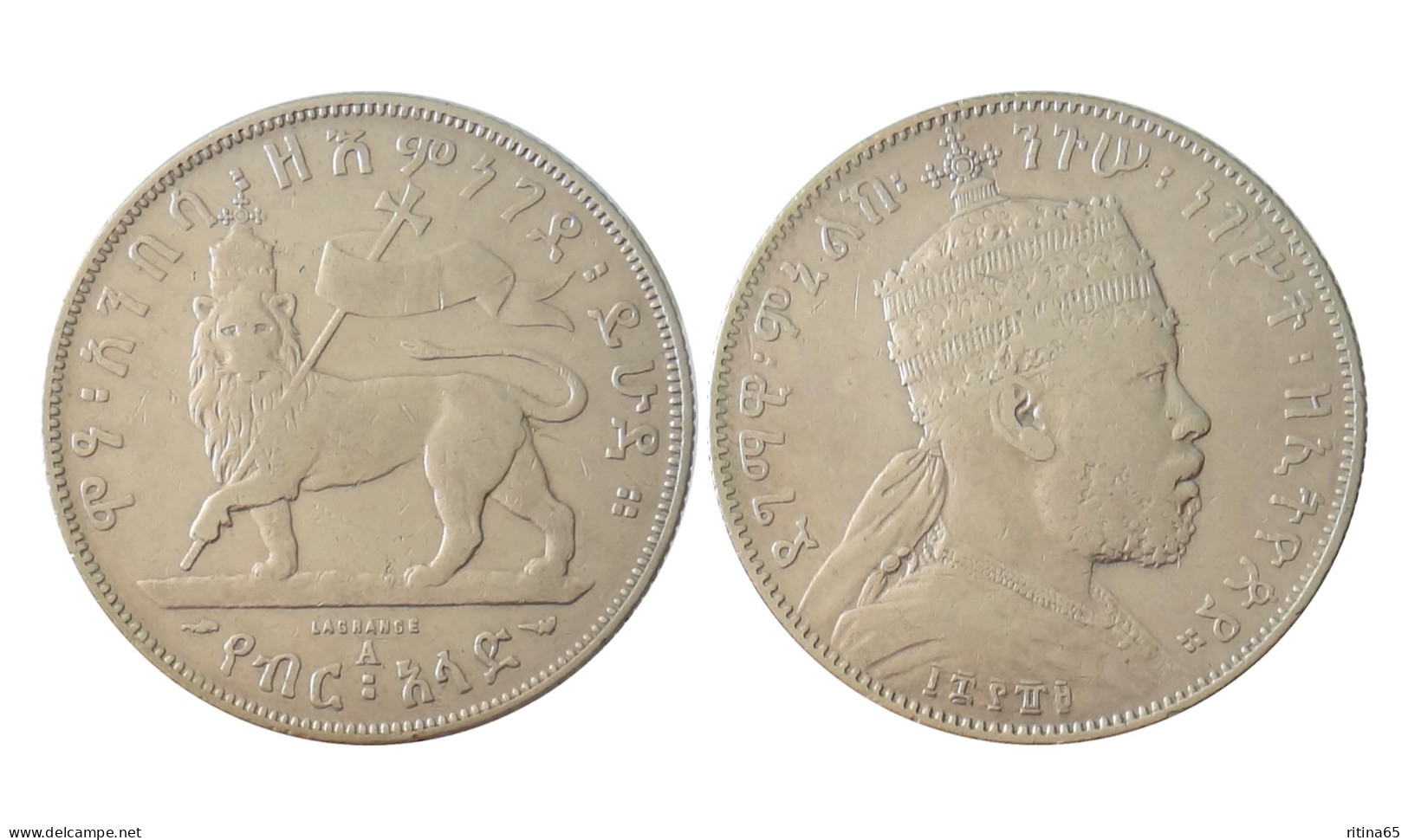 ETIOPIA 1/2 BIRR 1897 A IN ARGENTO MENELIK II KM# 4 RARA - Aethiopien