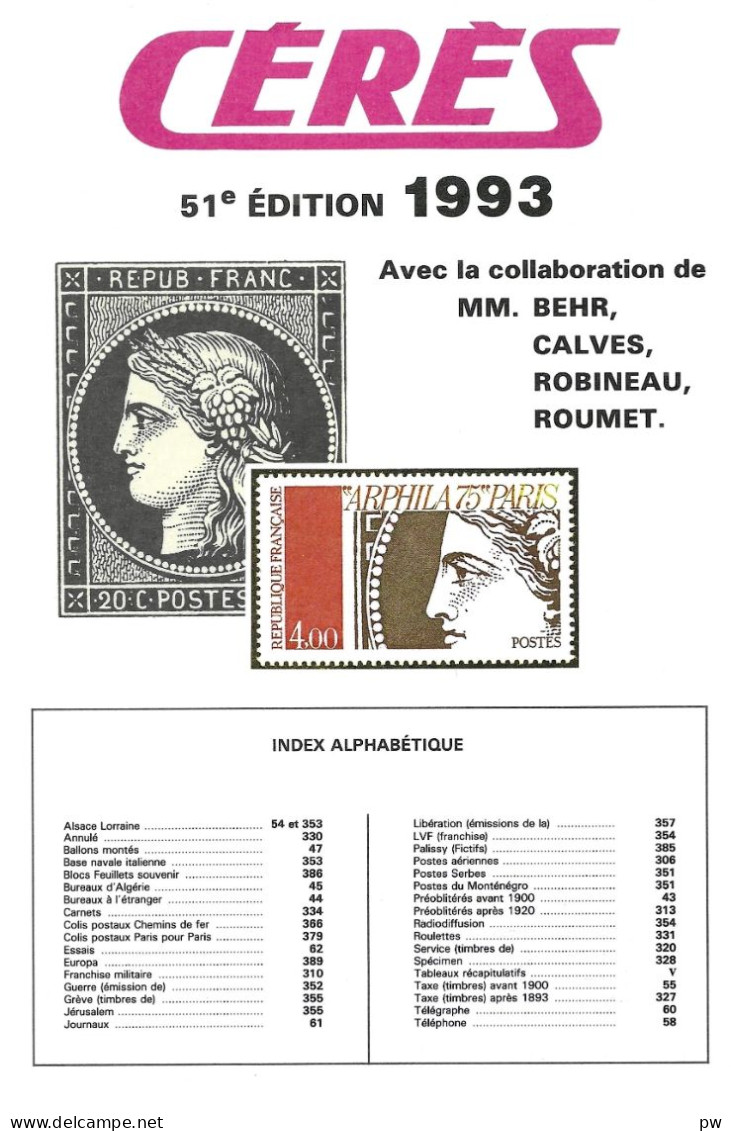 CATALOGUE CERES 1993 FRANCE - Frankrijk