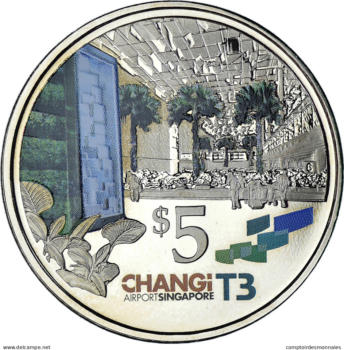 Monnaie, Singapour, 5 Dollars, 2008, Singapore Mint, Changi Airport Terminal 3 - Singapour