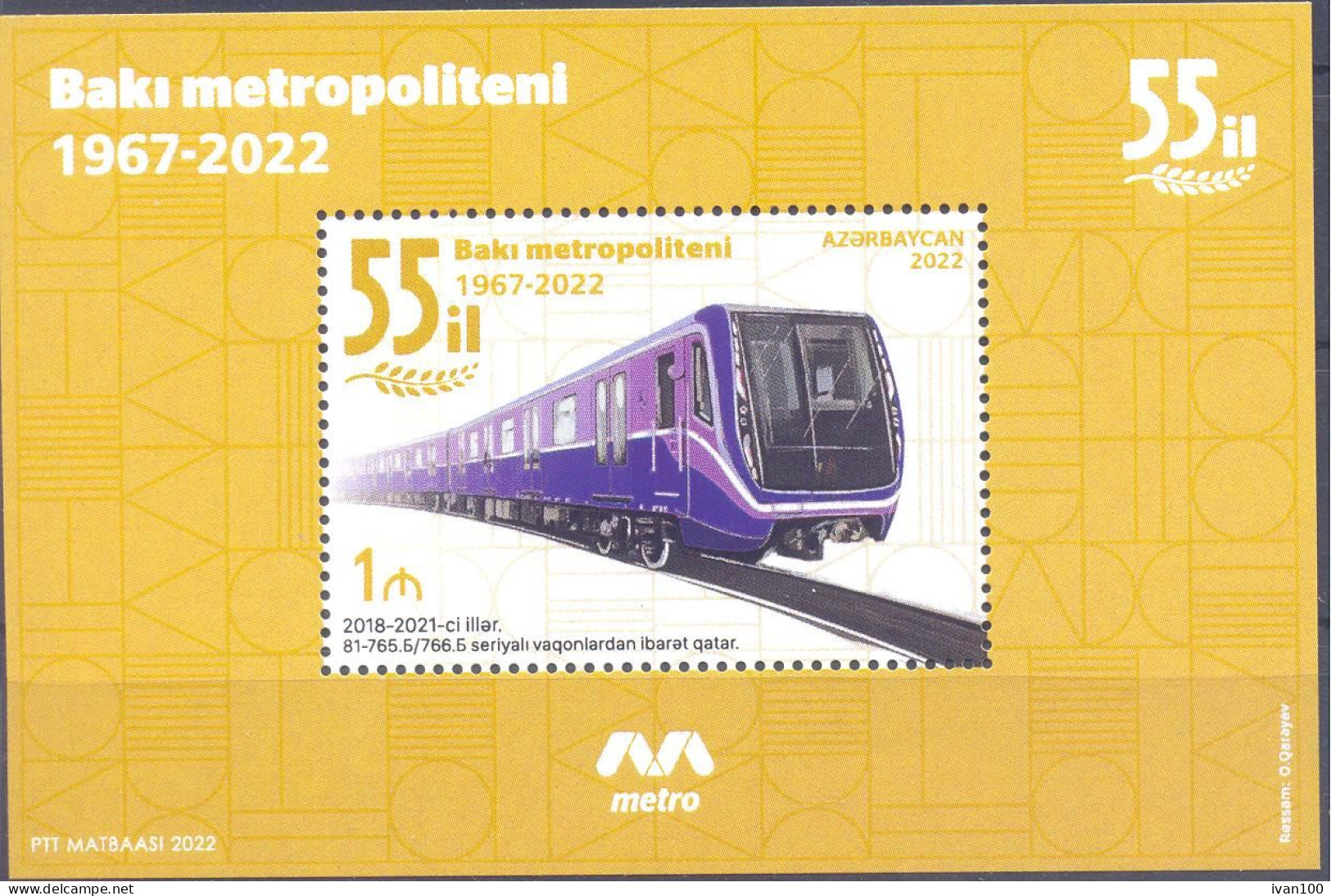 2022. Azerbaijan, 55y Of Baku Metro, S/s, Mint/** - Azerbeidzjan