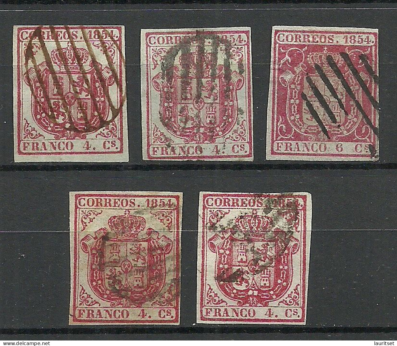 ESPANA Spain 1854 Michel 25 O, 5 Exemplares - Usados