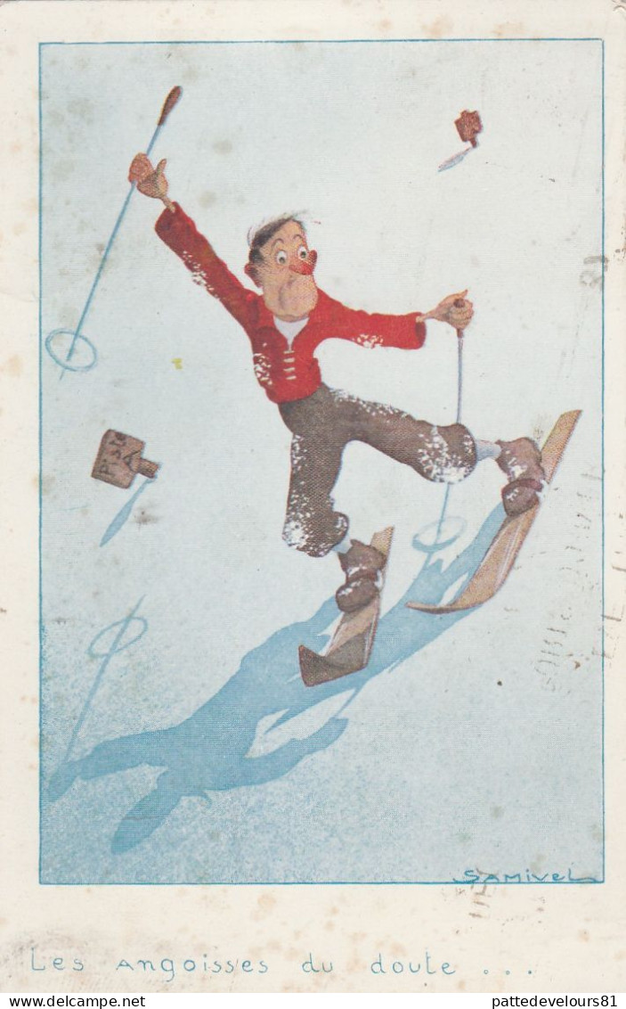 CPA Sport D'Hiver Ski Skieur "Les Angoisses Du Doute" Illustrateur SAMIVEL (2 Scans) - Samivel