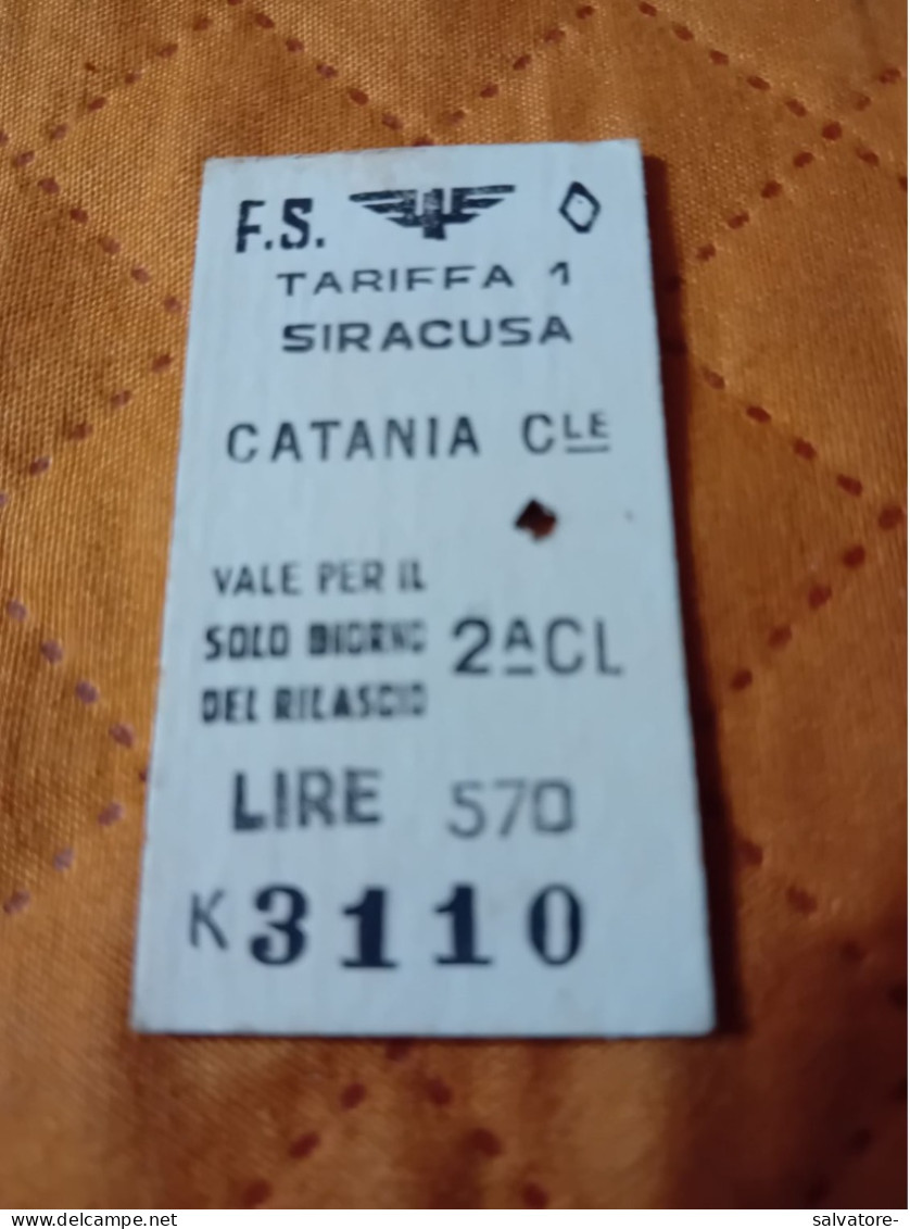 BIGLIETTO TRENO SIRACUSA-CATANIA 1959 - Europe
