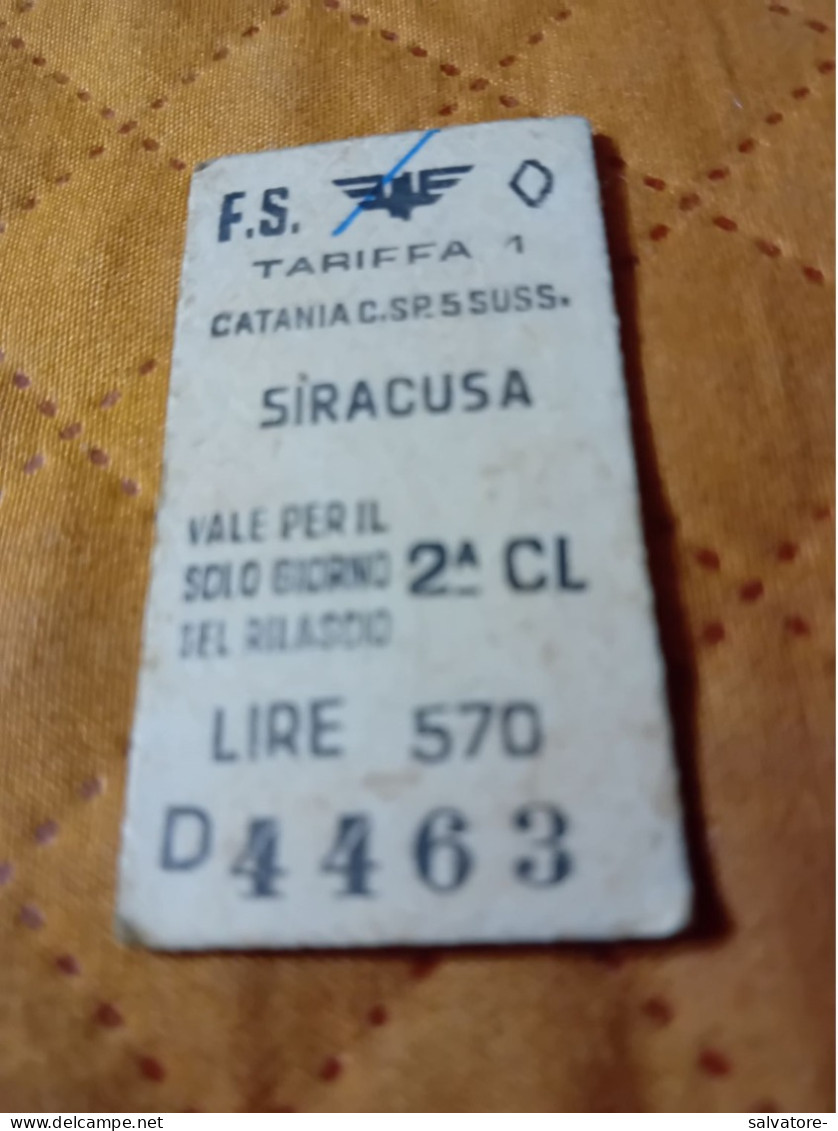 BIGLIETTO TRENO  CATANIA - SIRACUSA 1959 - Europa