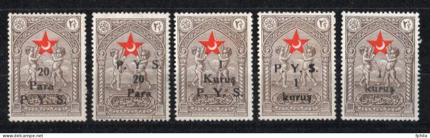 1938 - 1939 TURKEY P.Y.S. OVERPRINTED 2ND ISSUE STAMPS IN AID OF TURKISH SOCIETY FOR PROT. OF CHILDREN MINT WITHOUT GUM - Charity Stamps