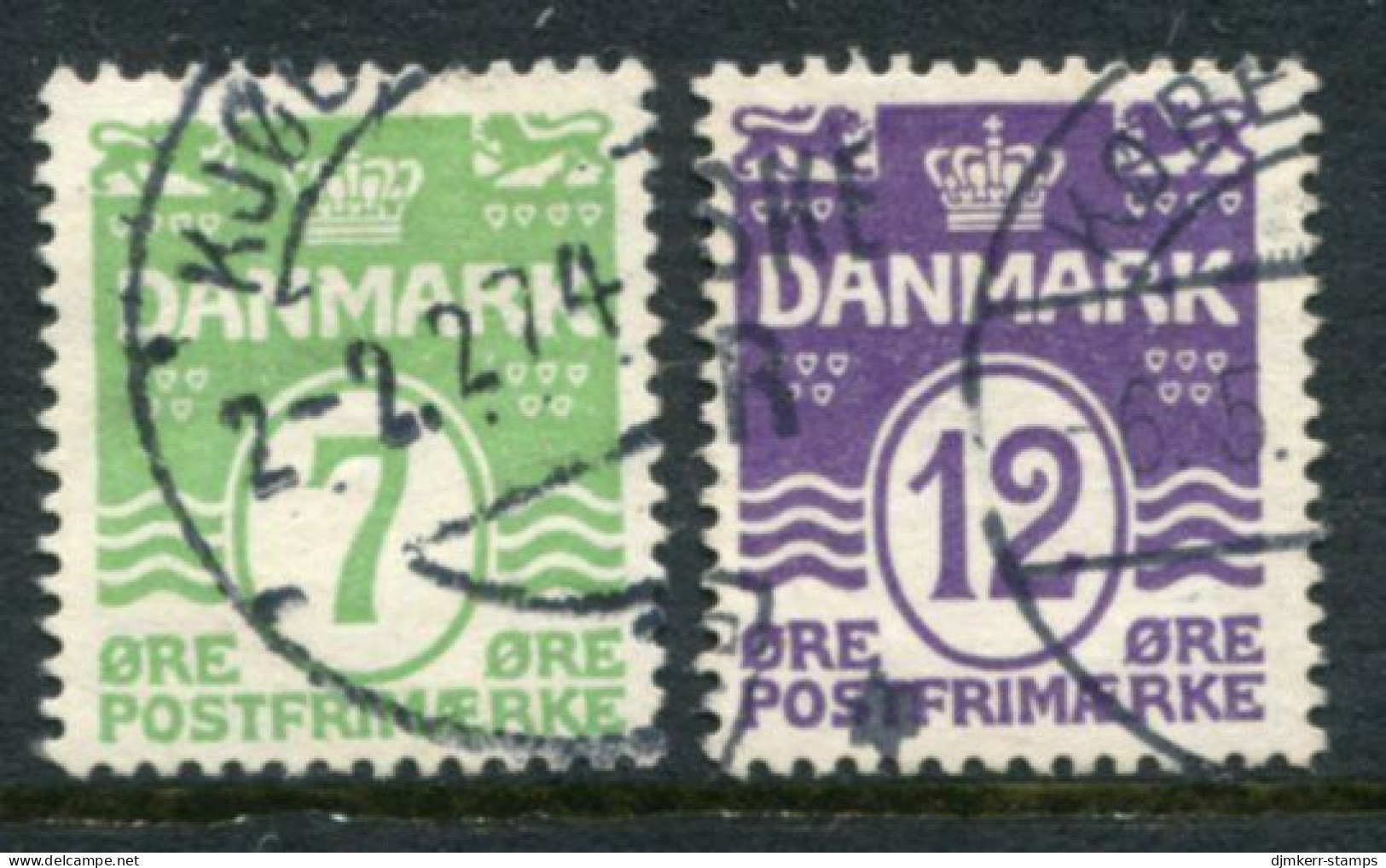 DENMARK 1926 Wavy Lines With Hearts 7 And 12 Øre Used.  Michel 166-67 - Gebruikt