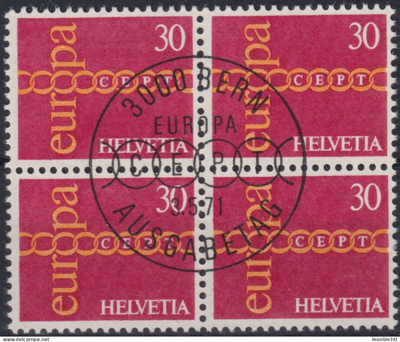 1971 Schweiz , ET° Mi:CH 947, Yt:CH 882, Europa (C.E.P.T.) 1968, Kette, Zentrisch Gestempelt Bern, - 1971