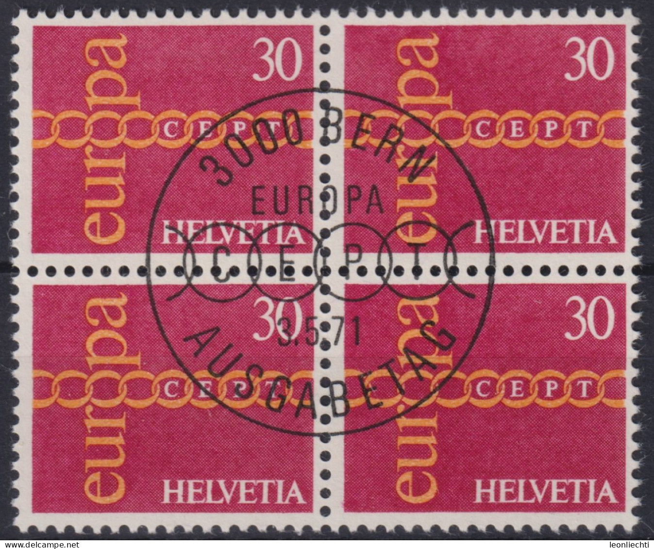 1971 Schweiz , ET° Mi:CH 947, Yt:CH 882, Europa (C.E.P.T.) 1968, Kette, Zentrisch Gestempelt Bern, - 1971