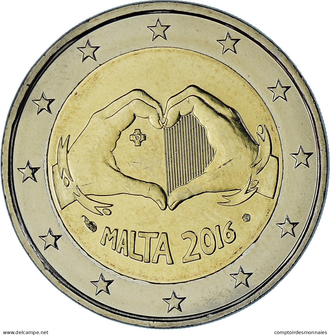 Malte, 2 Euro, Solidarity Through Love, 2016, BU, FDC, Bimétallique - Malta