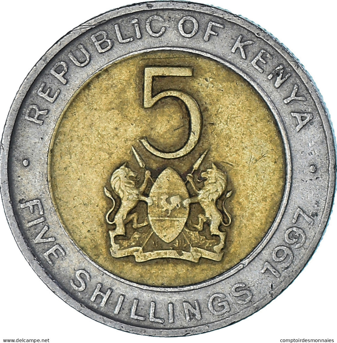 Monnaie, Kenya, 5 Shillings, 1997, British Royal Mint, TTB, Bimétallique, KM:30 - Kenya