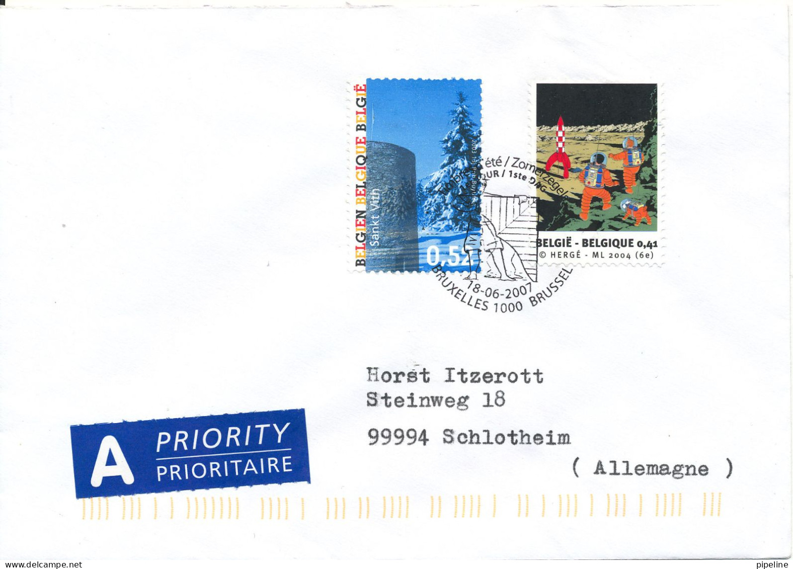 Belgium Cover Sent To Germany 18-6-2007 Topic Stamps - Cartas & Documentos