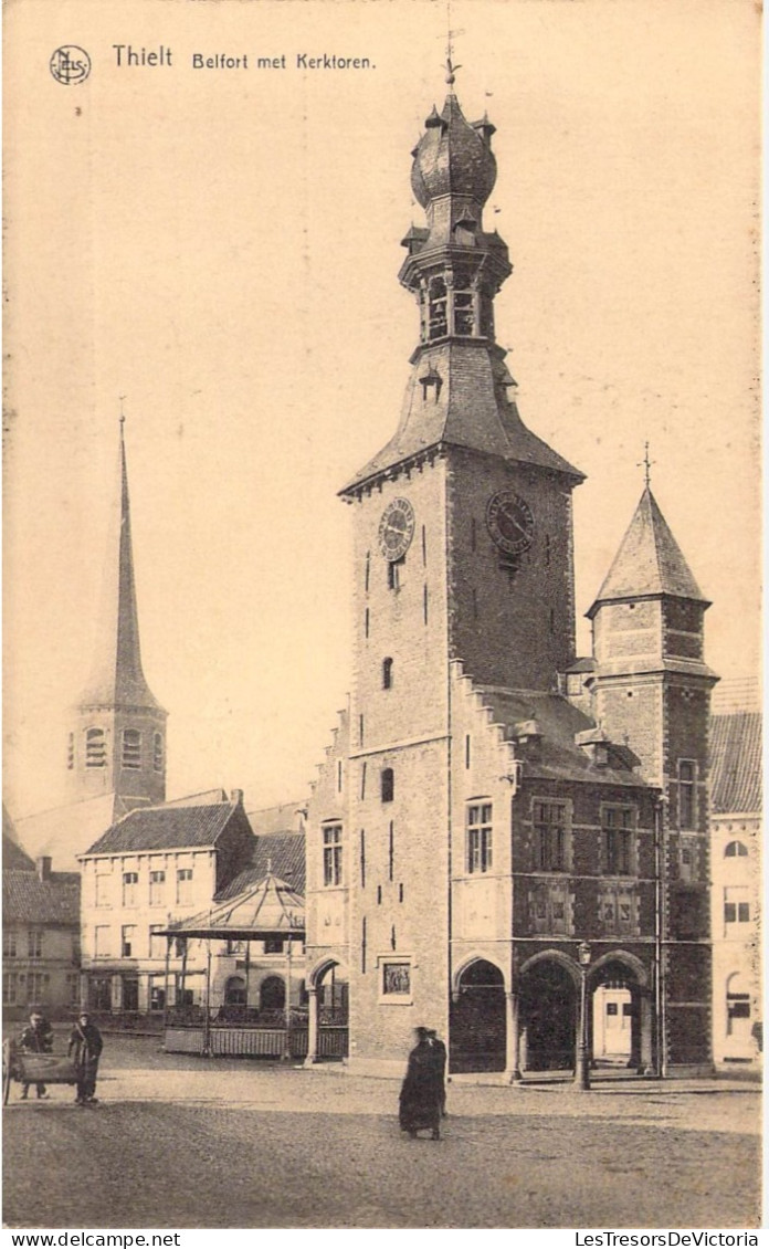 BELGIQUE - THIELT - Belfort Met Kerktoren - Carte Postale Ancienne - Tielt