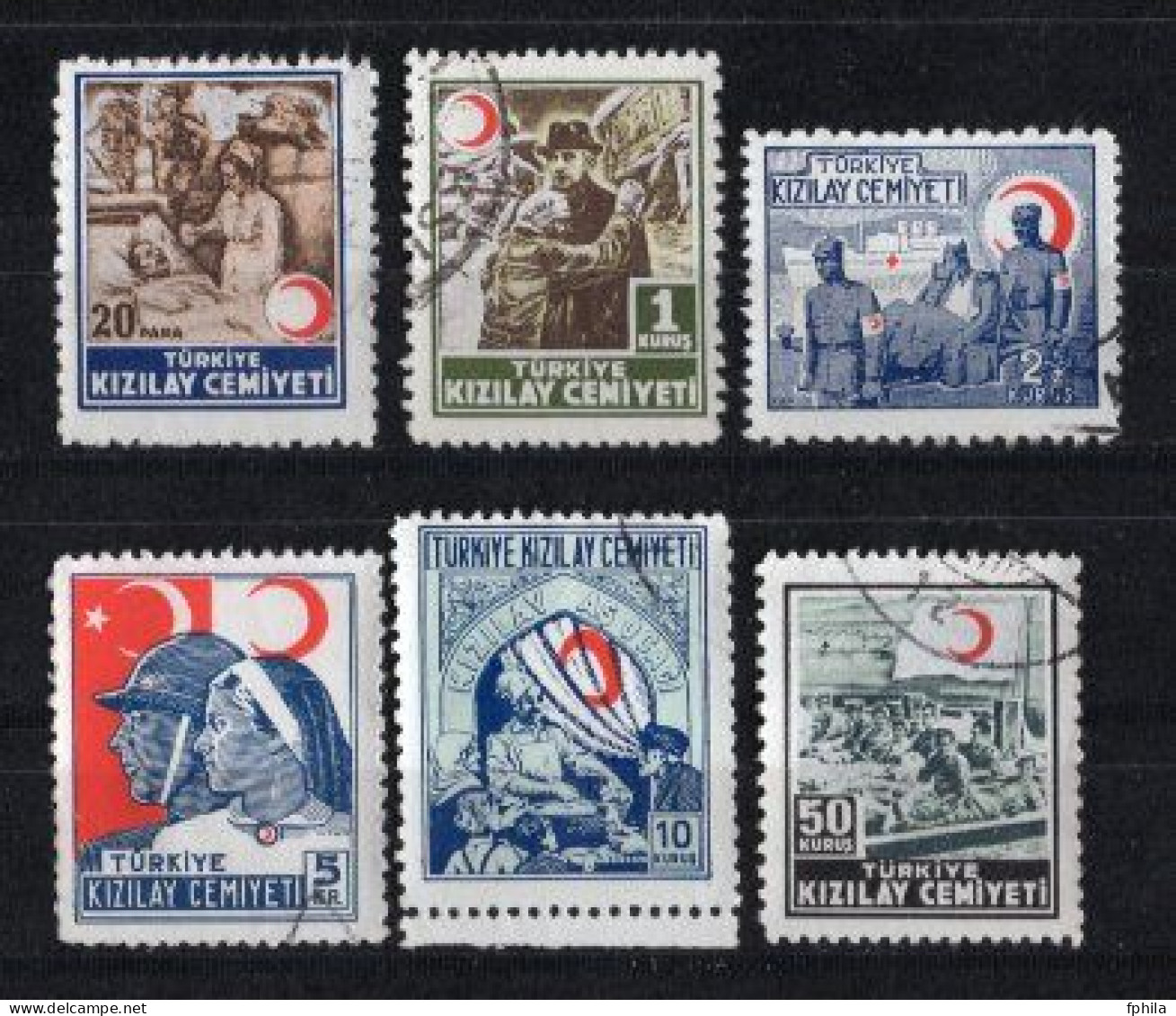 1944 - 1945 TURKEY RED CRESCENT SOCIETY STAMPS ACHIEVEMENTS OF THE RED CRESCENT USED (1L Stamp Is Not Included) - Timbres De Bienfaisance