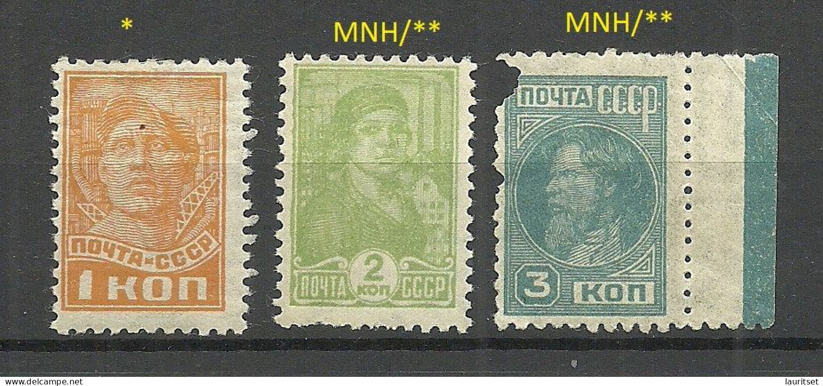 RUSSLAND RUSSIA 1929 Michel 365 - 367 MNH/MH NB! Mi 367 Has Defacts ! - Neufs