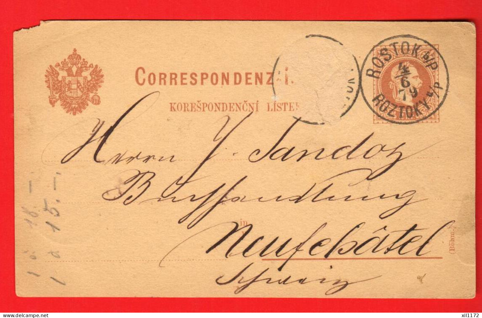 ZWH-35 Postcard  Used Iun 1879 In Rostok Roztoky  Rostok-Prag To Neuchâtel Switzerland - Other & Unclassified