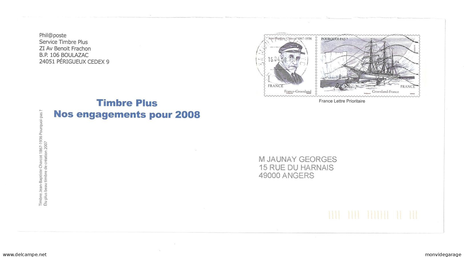 Phil@poste - Jean Baptiste Charcot - Pourquoi Pas - 16 04 2008 - Vrac 150 - Cartas & Documentos