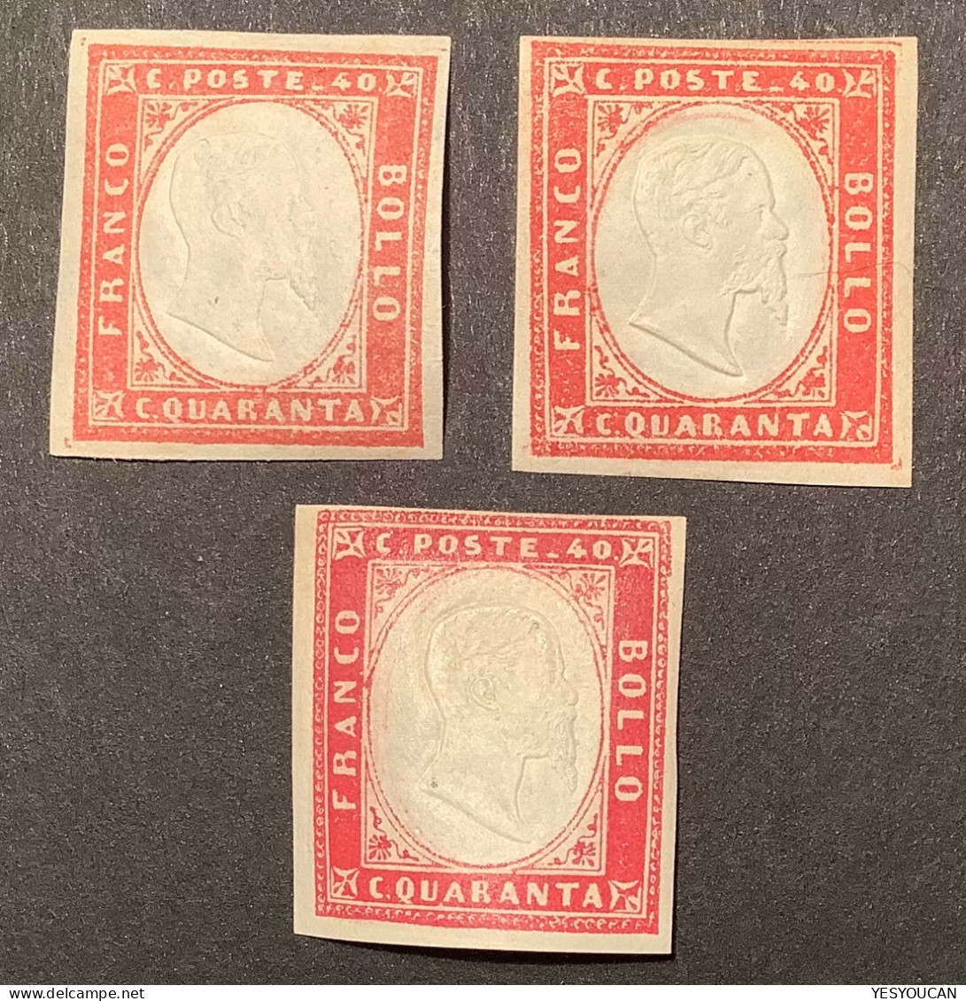 Sardegna Sa.16 1855 40c THREE DIFF. SHADES In XF Mint * Condition, Signed Chiavarello (Italy Italie Sardaigne Sardinia - Sardinia