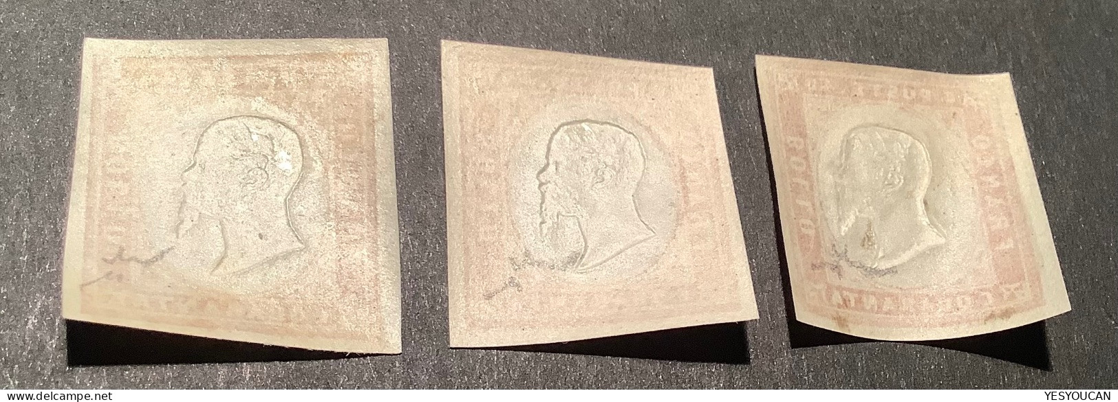 Sardegna Sa.16 1855 40c THREE DIFF. SHADES In XF Mint * Condition, Signed Chiavarello (Italy Italie Sardaigne Sardinia - Sardaigne