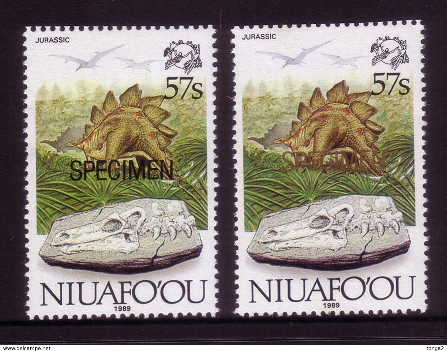 Tonga Niuafo'ou 1989 Shows Fossil - Specimen In Black + Specimen In Gold (scarce) -details In Description - Fossili