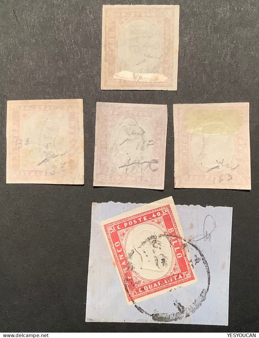 Sardegna Sa.16 1855 40c 5 DIFF. SHADES In VF Used Condition, Signed Chiavarello (Italy Italia Italie Sardaigne Sardinia - Sardinien